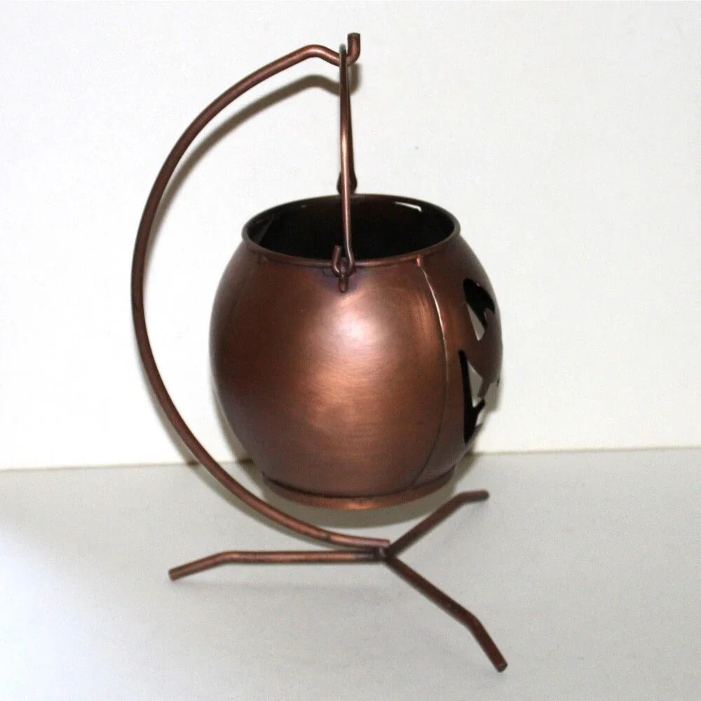 Ganz Pumpkin Hanging Jack O Lantern on Stand copper finish large Halloween 11.5